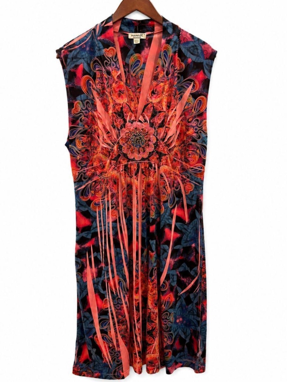 Vintage Y2K One World Dress Abstract Boho Eclectic Embellished Abstract Floral